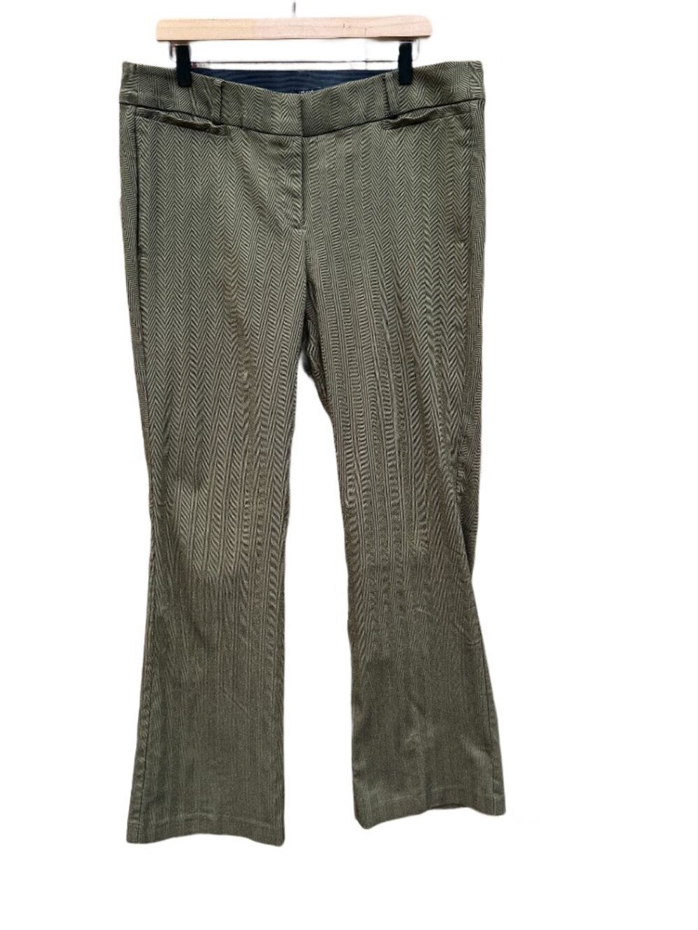 Lane Bryant The Allie Bootcut Pants Sz 20R Olive Green Herringbone Stripe Office